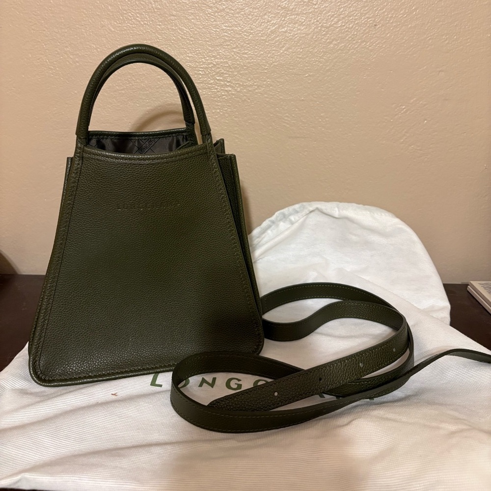 LONGCHAMP LE FOULONNÉ’S Olive  Green Leather Tote